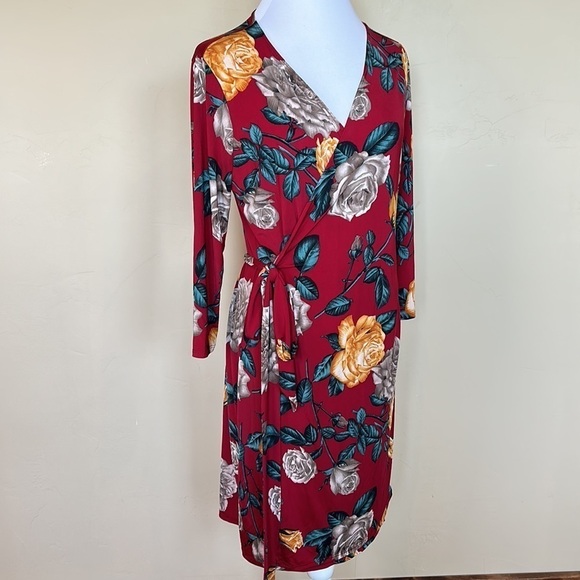 Wrap dress ruby red floral by Aime Womens Sz L - Picture 1 of 12